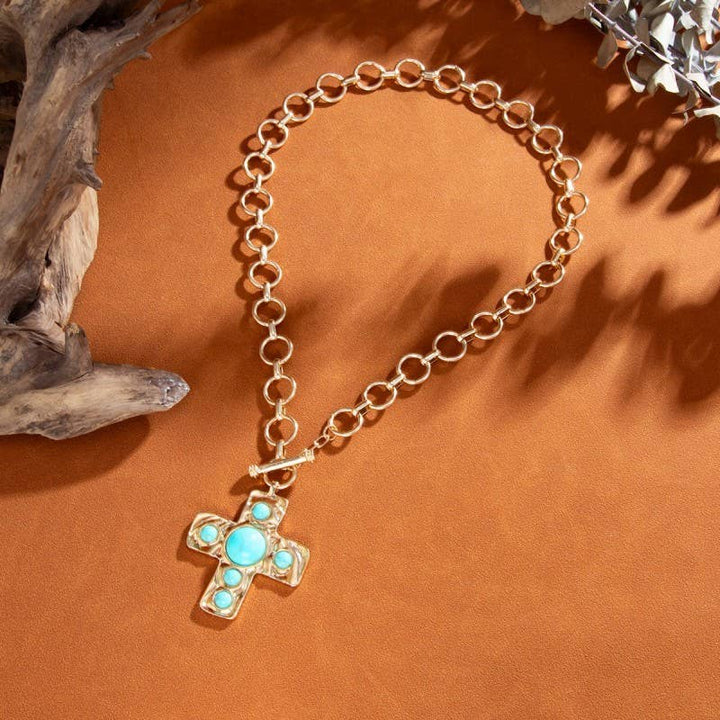 NOTABLE HAMMERED CROSS FRONT TOGGLE NECKLACE | 40NK9600