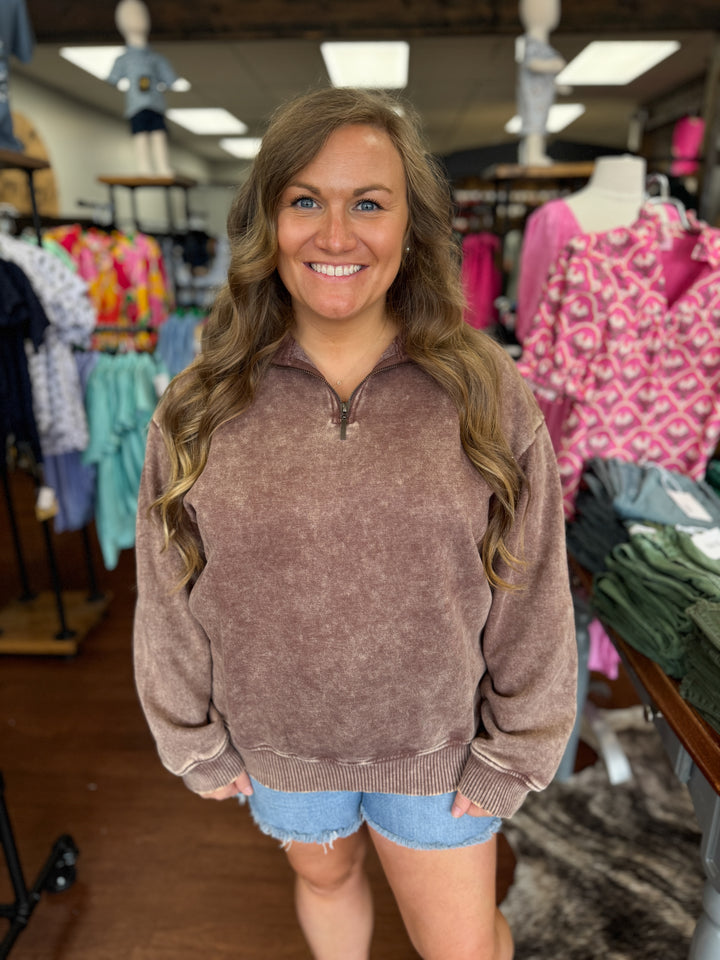 ACID WASH FLEECE HALF ZIP PULLOVER