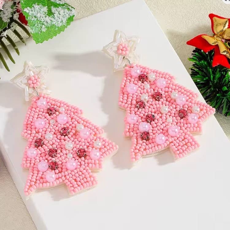 CHRISTMAS TREE SEED BEAD STAR DROP EARRING