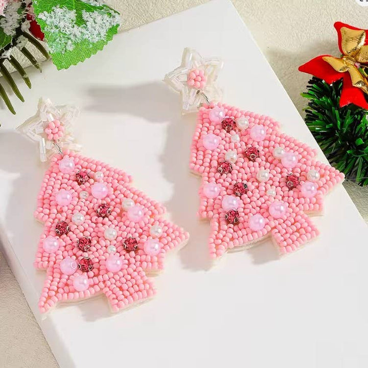 CHRISTMAS TREE SEED BEAD STAR DROP EARRING