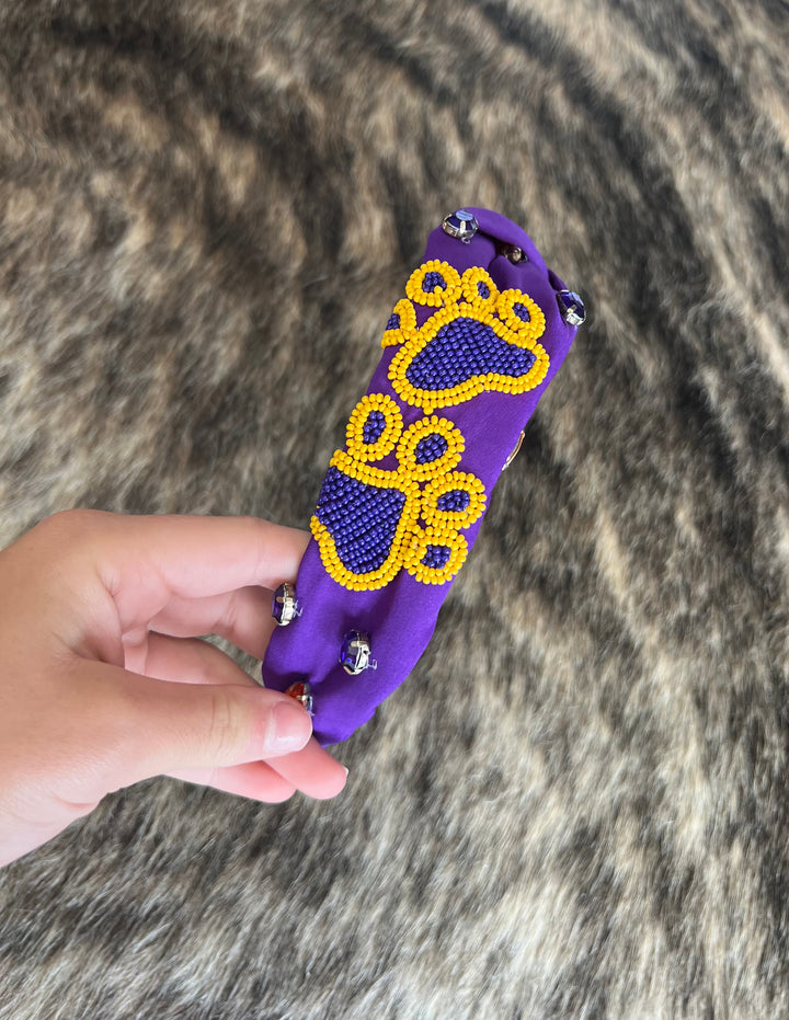 Game Day Purple/Gold Paw Headband