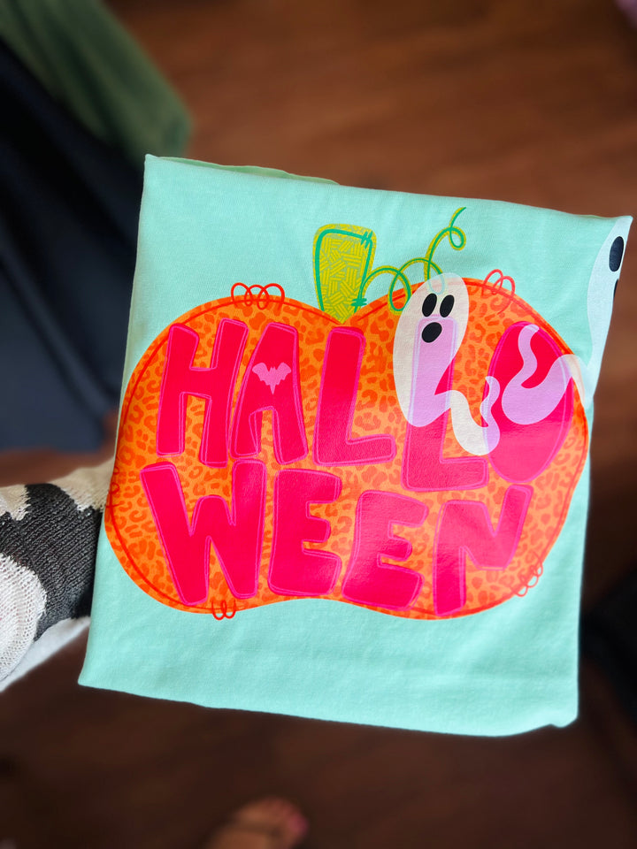 Leopard Pink Halloween Pumpkin Tee