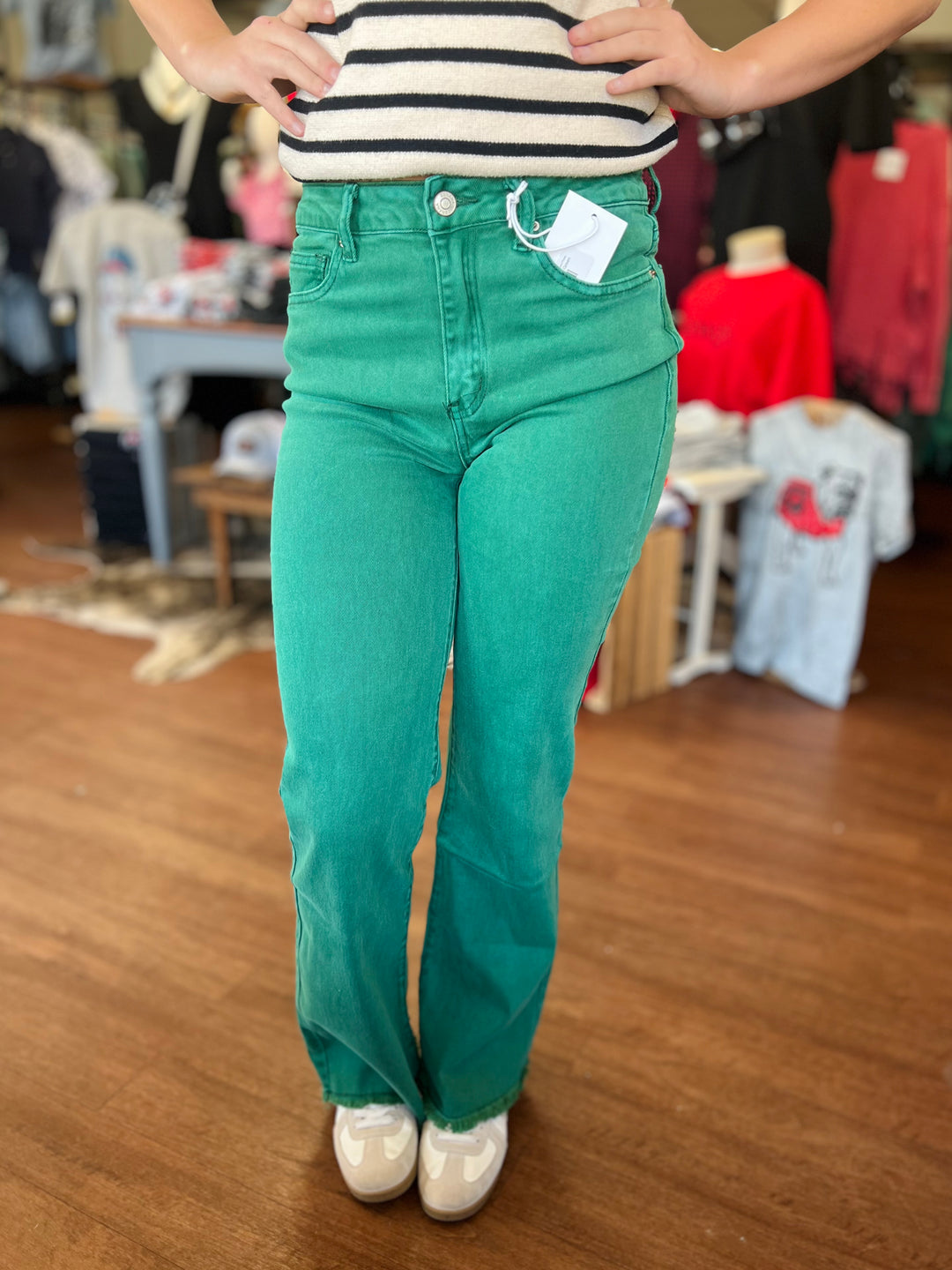 Ashley Acid Wash Frayed Cutoff Bootcut Pants