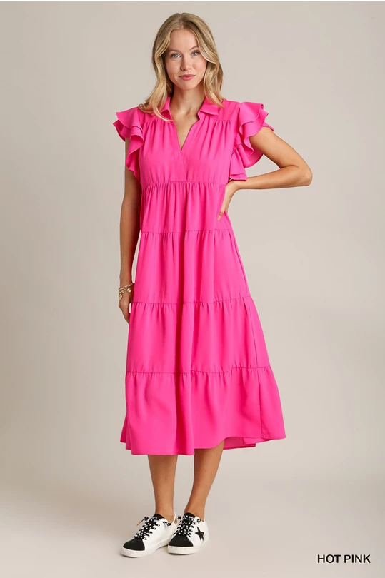 Miss Jade Midi Dress in Hot Pink