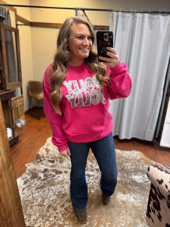Sequin Holly Jolly Patch Sweatshirt