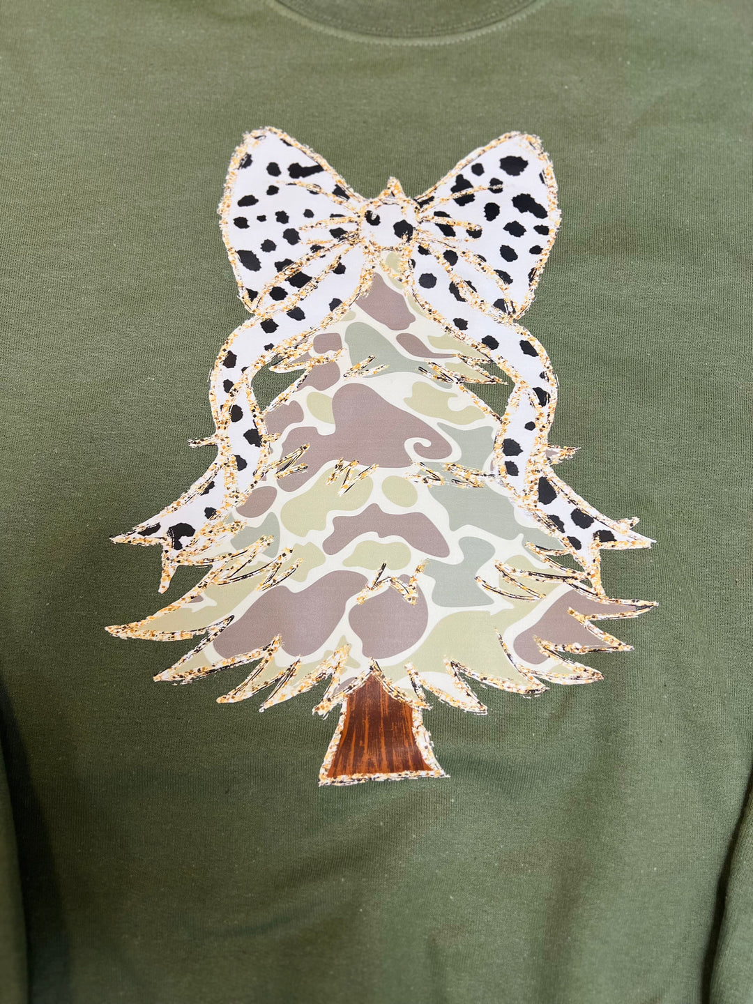 Camo Tree with Bow Crewneck Sweatshirt
