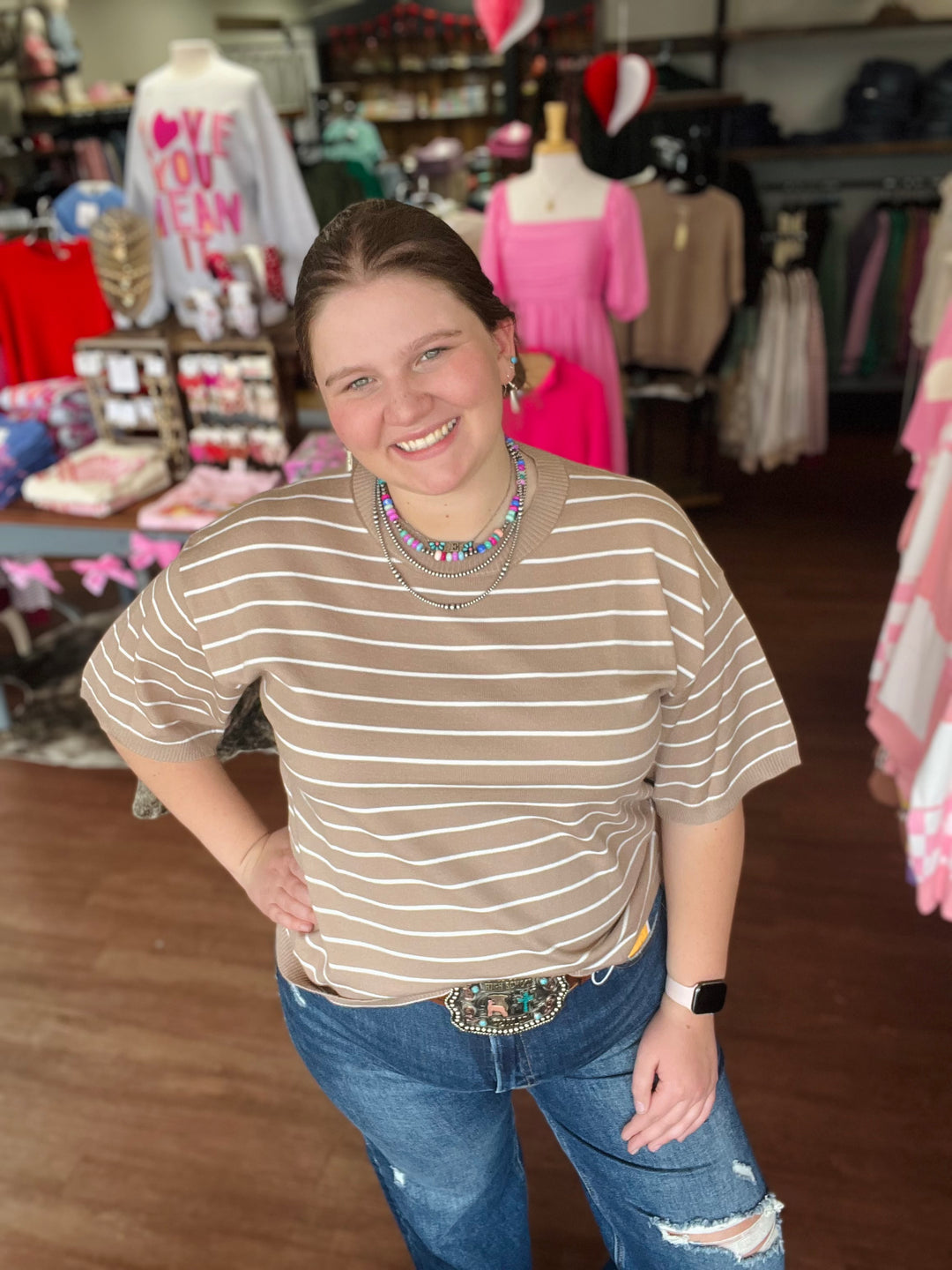 Striped Knit Short Sleeve Top