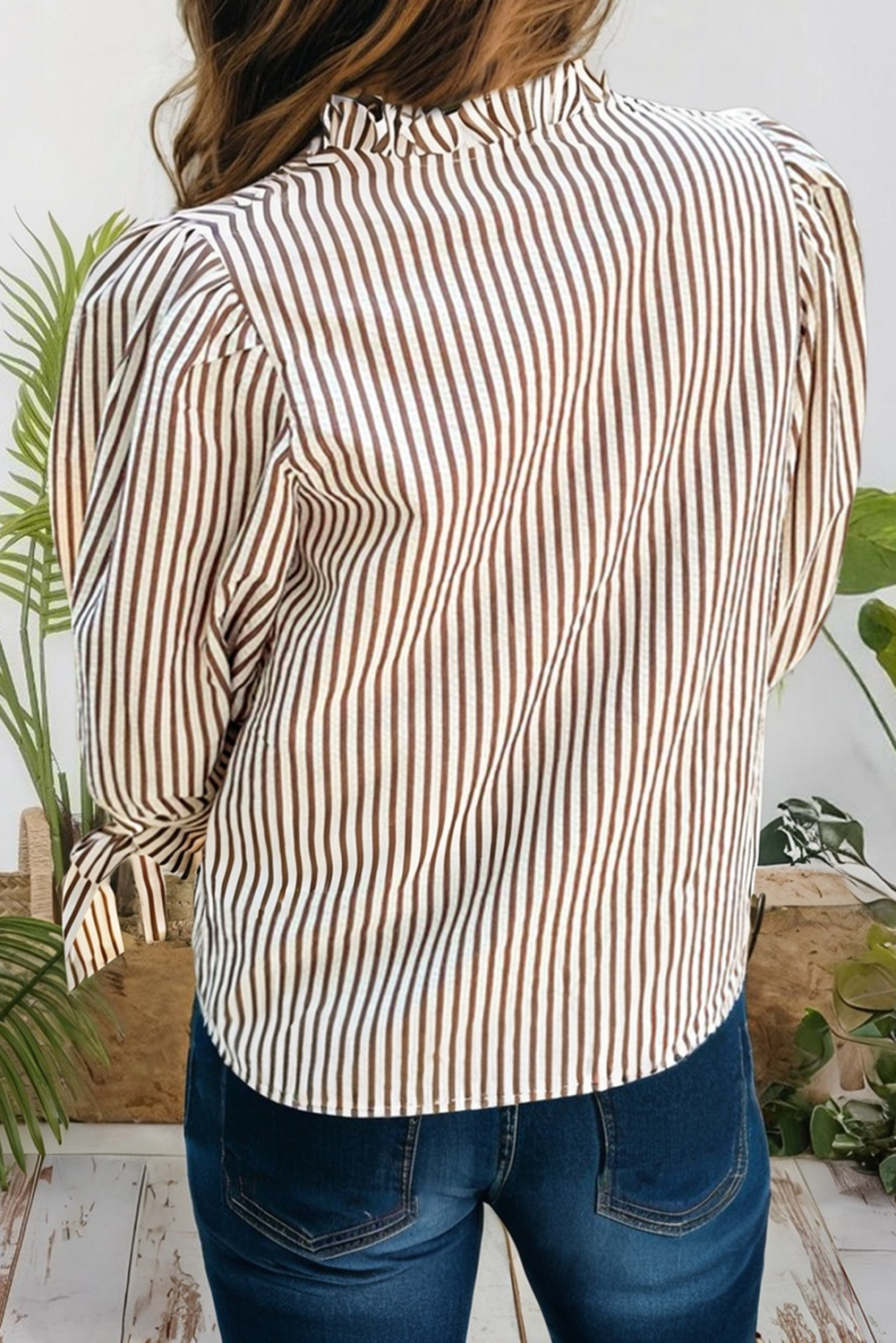 Striped VNeck Knot Bracelet Sleeve Blouse