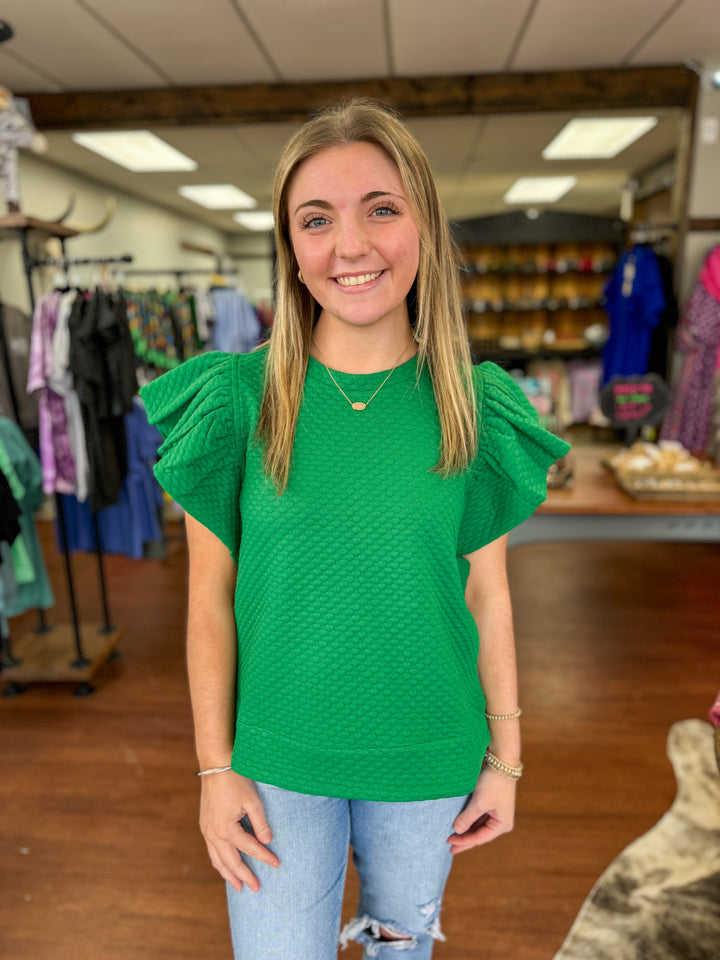 Emily Textured Top in Kelly Green