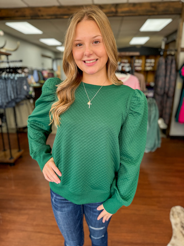 Miranda Hunter Green Puff Balloon Sleeve Top