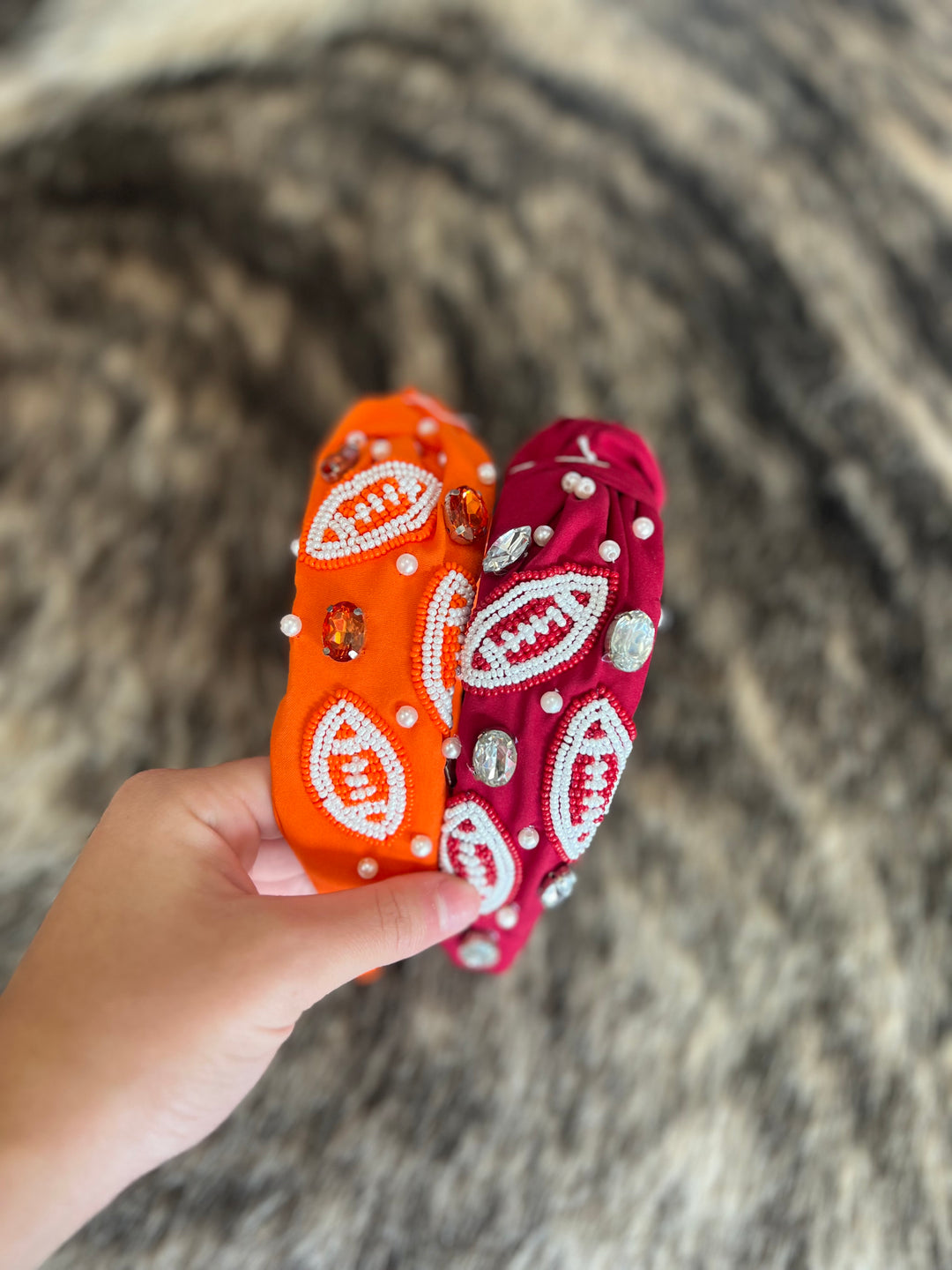 Orange Game Day Football Beaded Headband