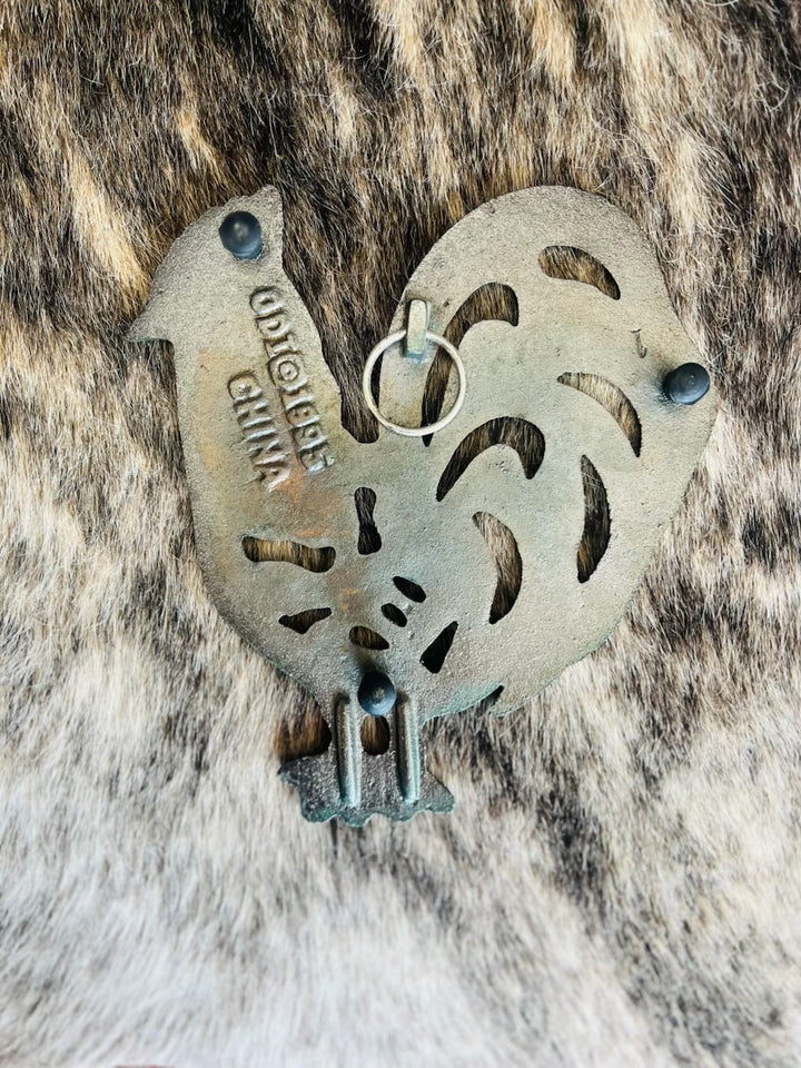 Vintage Rooster Cast Iron Copper Trivet