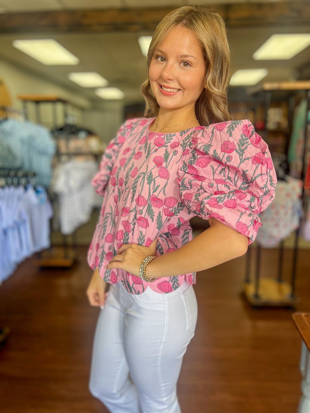 Caroline Scalloped Top in Pink