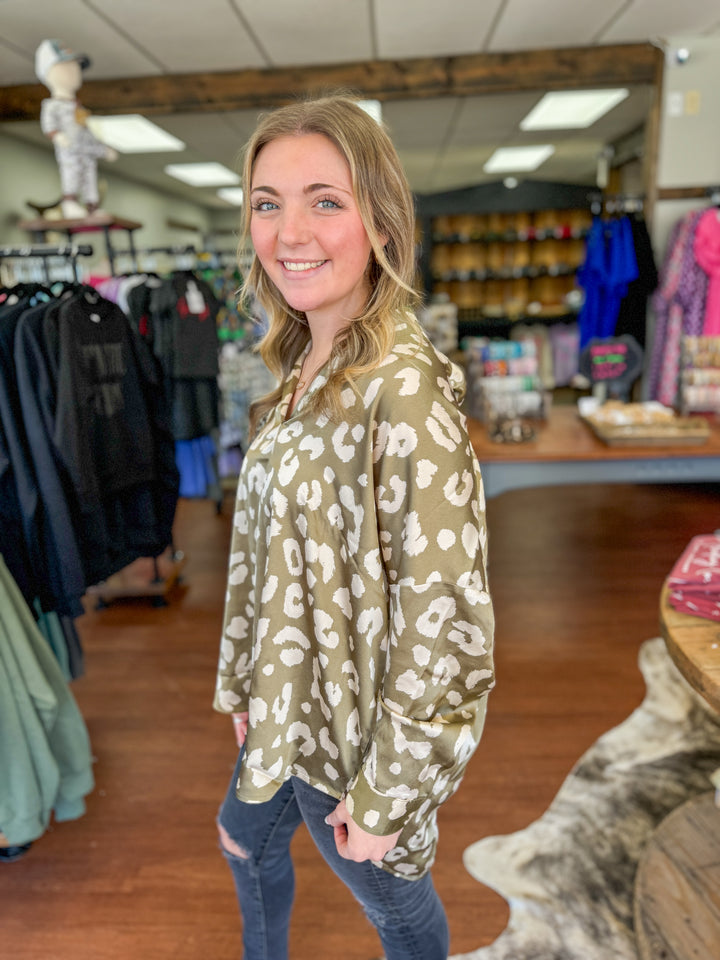 Oversized Silky Sage Leopard Top