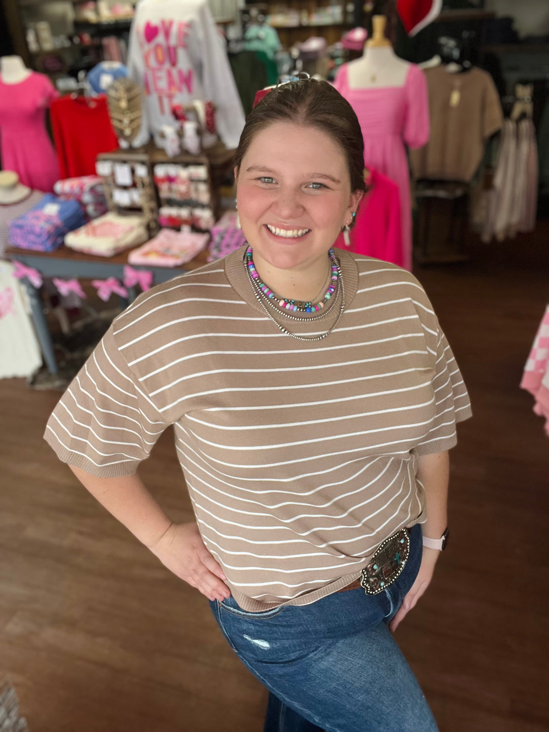 Striped Knit Short Sleeve Top