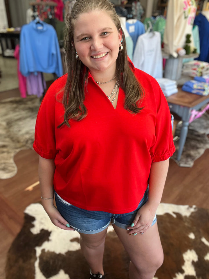 Emma Collared V-neck Top