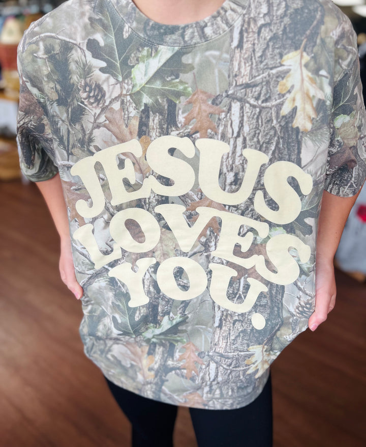 Jesus Loves You Heavyweight Camo Tee || Oversized
