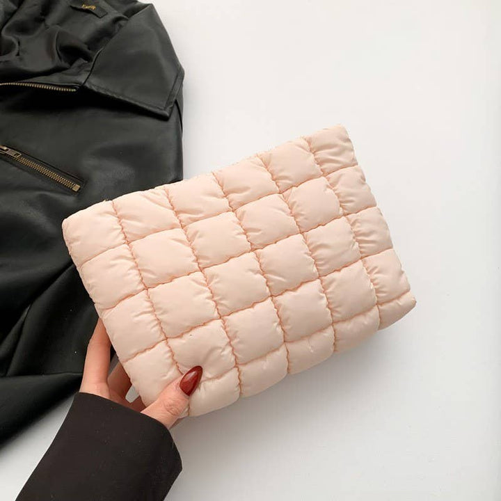 QUILTED PUFFY COSMETIC MAKEUP POUCH CLUTCH BAG