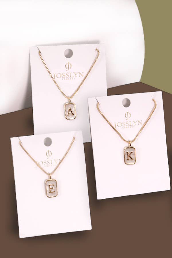 MONOGRAM INITIAL RECTANGLE PEARLY CHARM NECKLACE