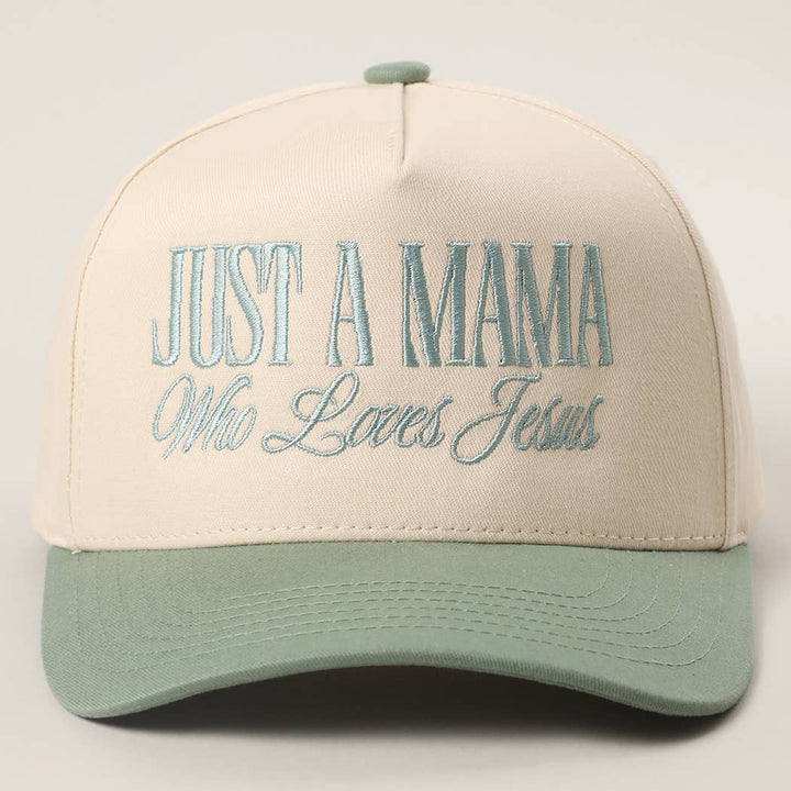 JUST A MAMA WHO LOVES JESUS Embroidery Two-Tone Trucker Hat