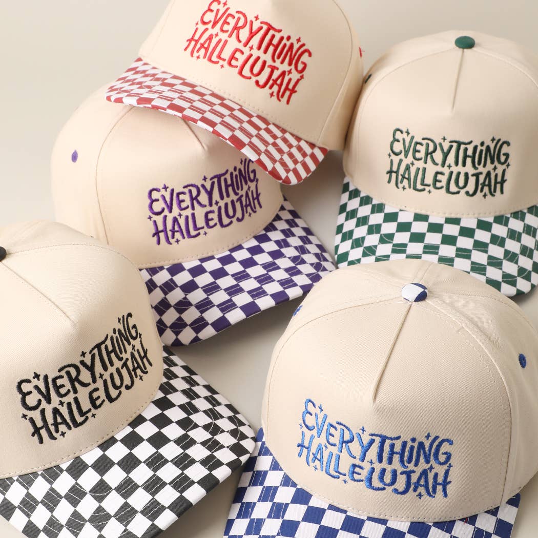 EVERYTHING HALLELUJAH Embroidered Checker Brim Trucker Hat