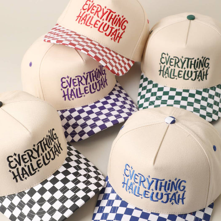 EVERYTHING HALLELUJAH Embroidered Checker Brim Trucker Hat