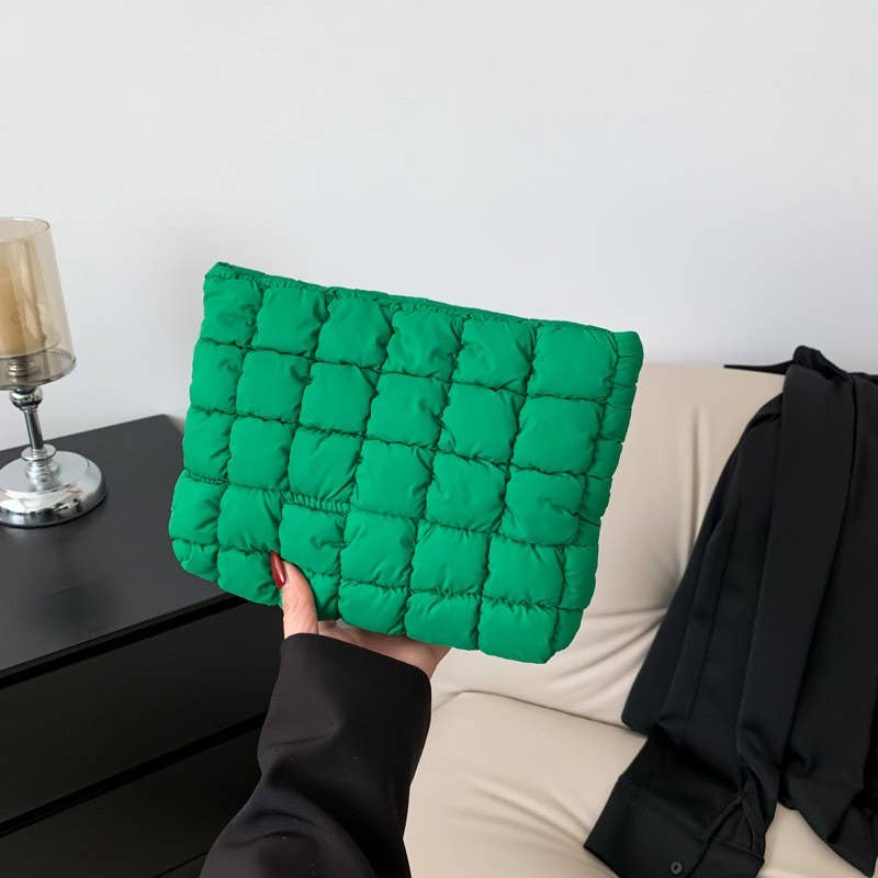 QUILTED PUFFY COSMETIC MAKEUP POUCH CLUTCH BAG