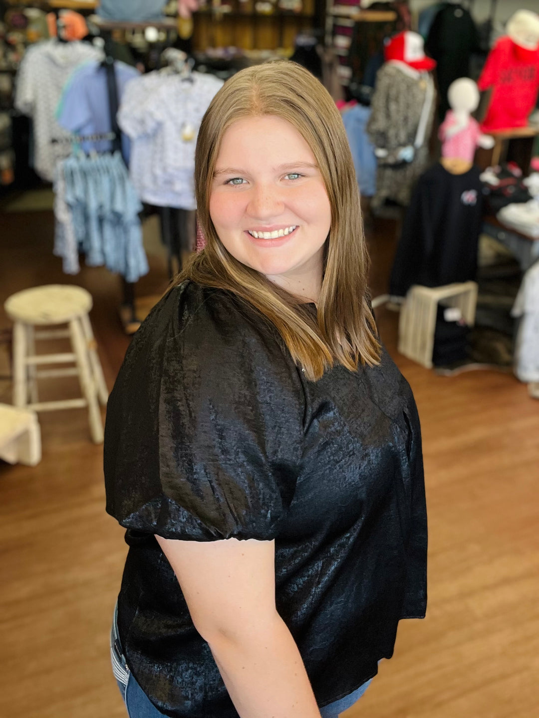 Metallic Puff Sleeve Blouse