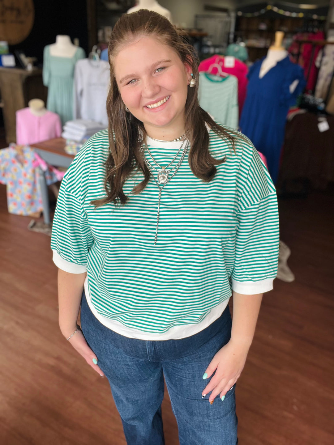 Kammie Striped 3/4 Sleeve Top