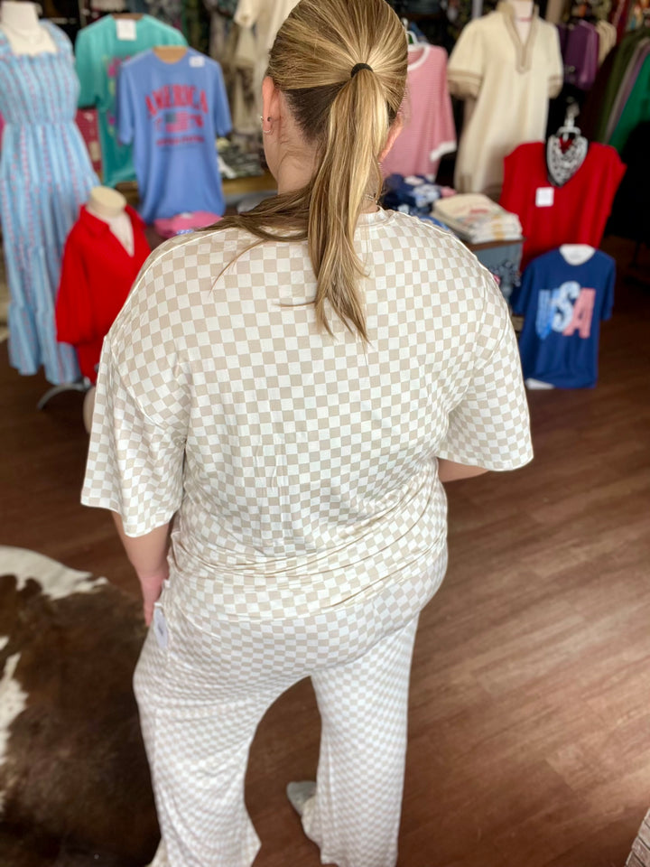 Cream Checkered Adult Bamboo Pajamas