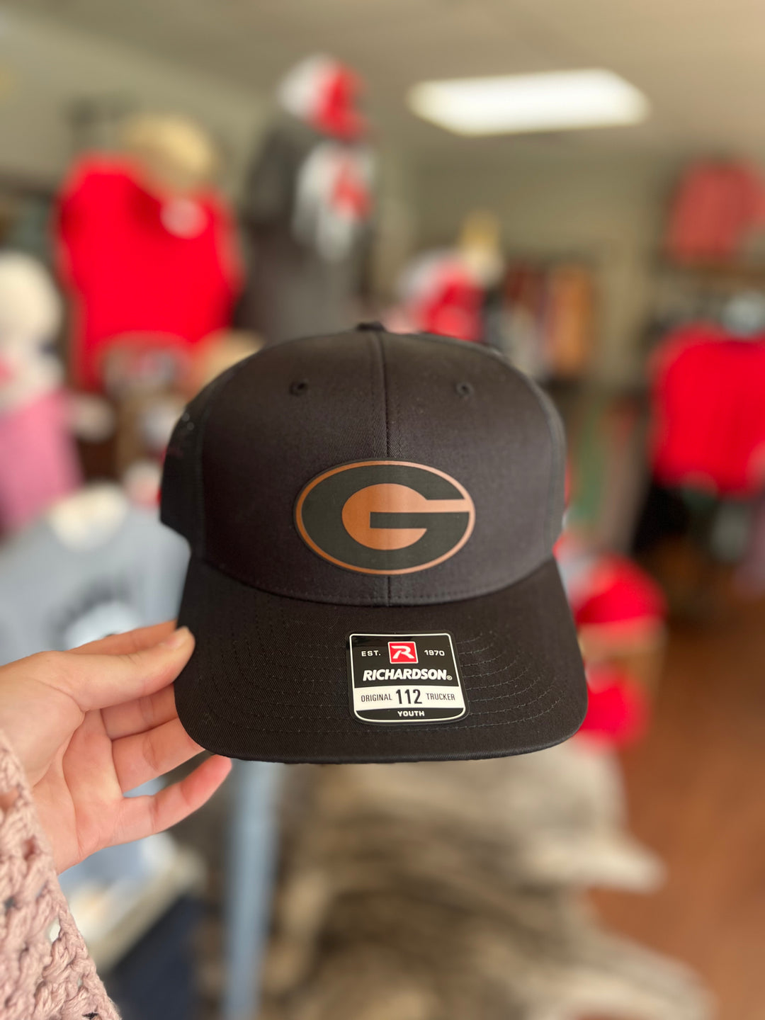 YOUTH Georgia G Brown Leather Patch Hat