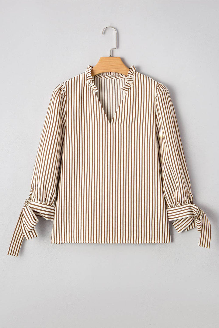 Striped VNeck Knot Bracelet Sleeve Blouse