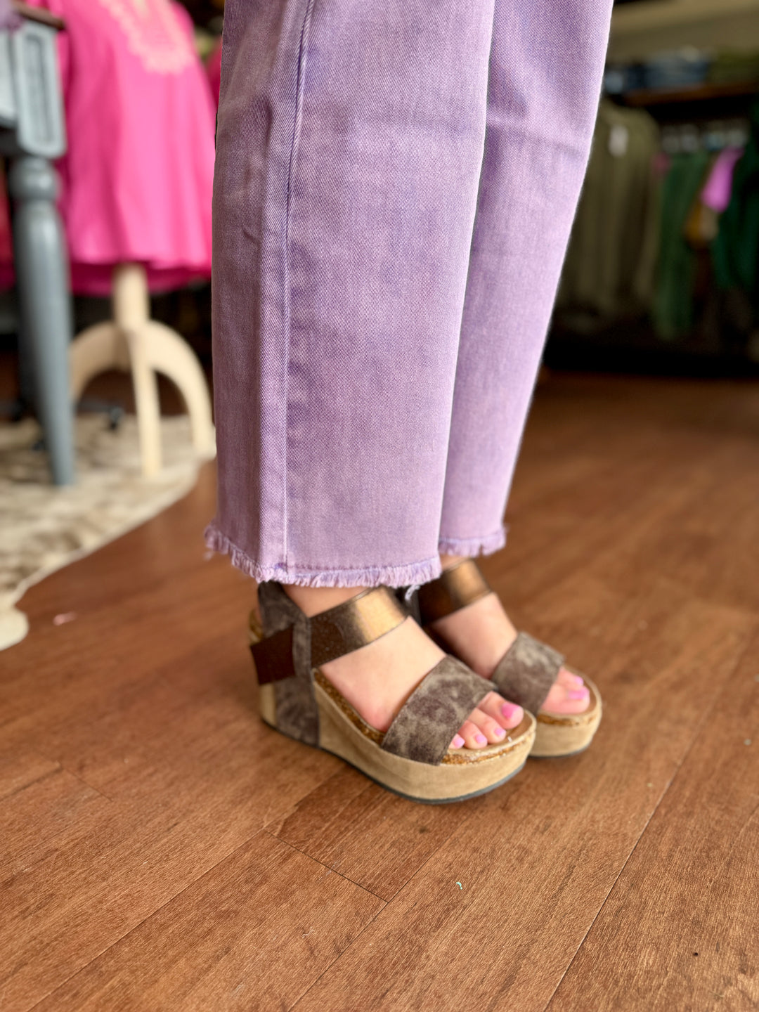 Ally Acid Washed High Waist Frayed Hem Flare Crop Pants