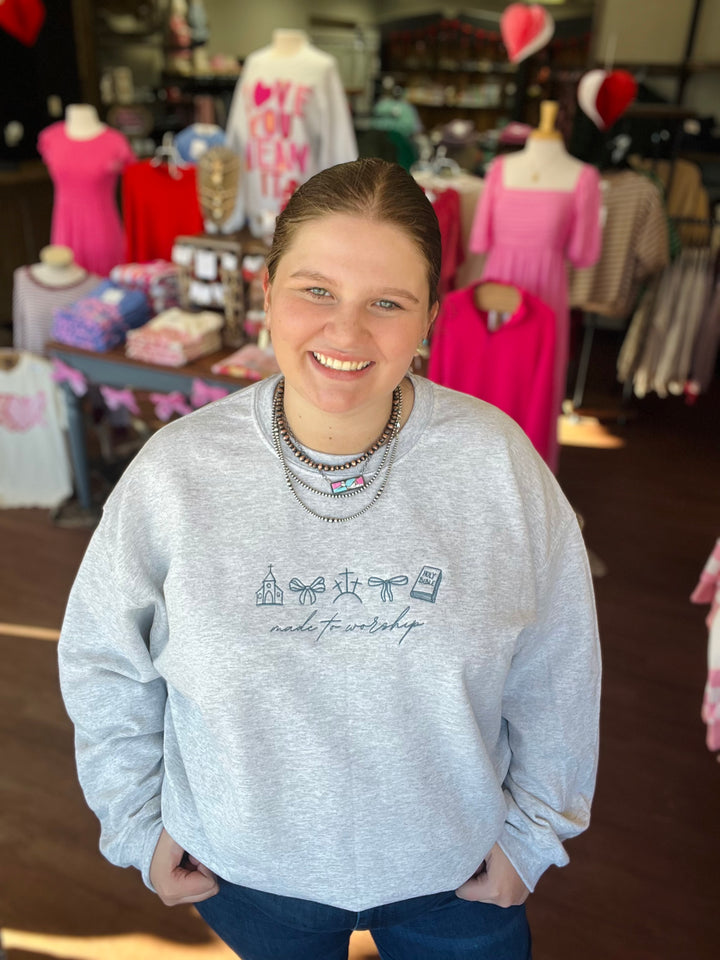 Made To Worship Embroidered Crewneck | Church Sweatshirt