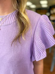 Lavender Ruffle Sleeve Sweater Top