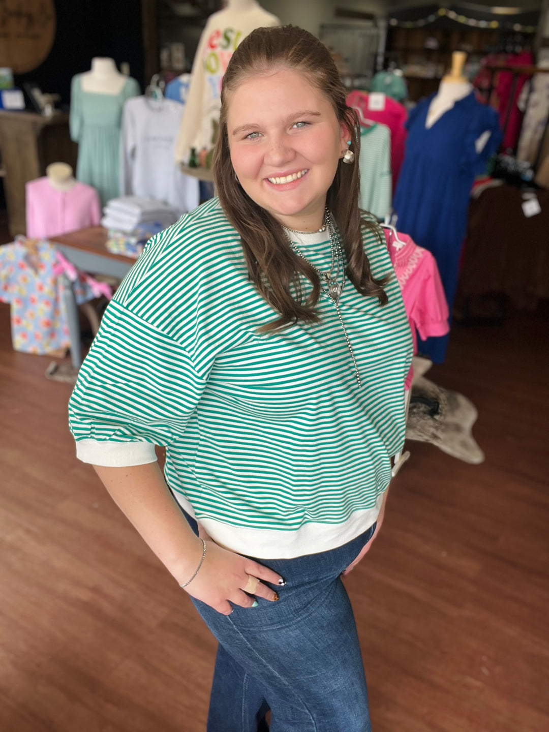 Kammie Striped 3/4 Sleeve Top