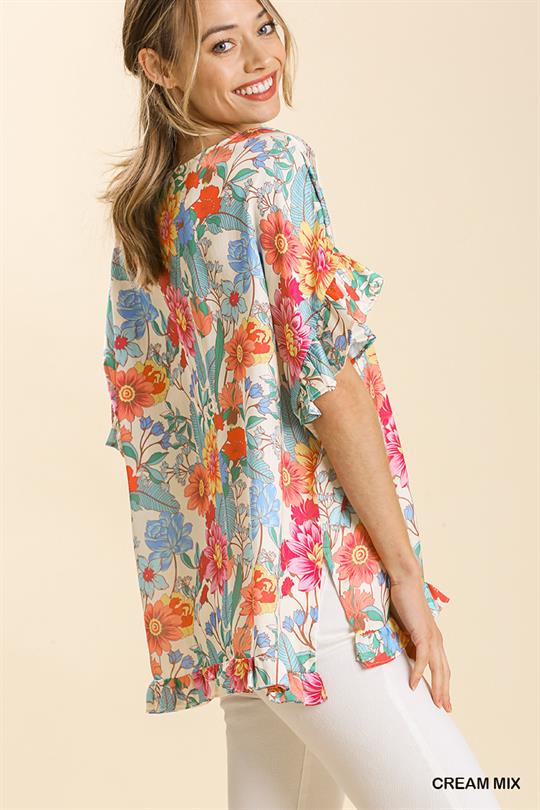 Floral Ruffle Hem Top