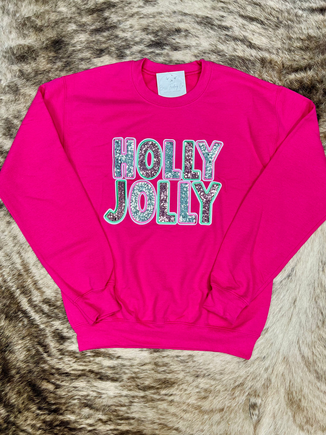 Sequin Holly Jolly Patch Sweatshirt