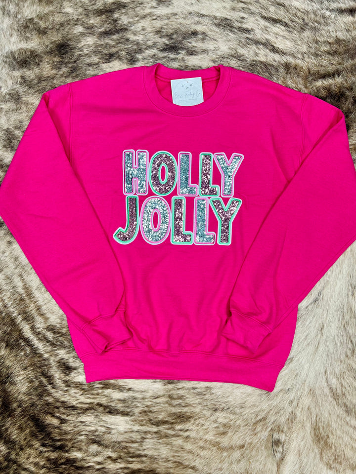 Sequin Holly Jolly Patch Sweatshirt