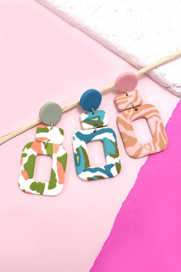 GEOMETRIC POLYMER CLAY DROP EARRINGS