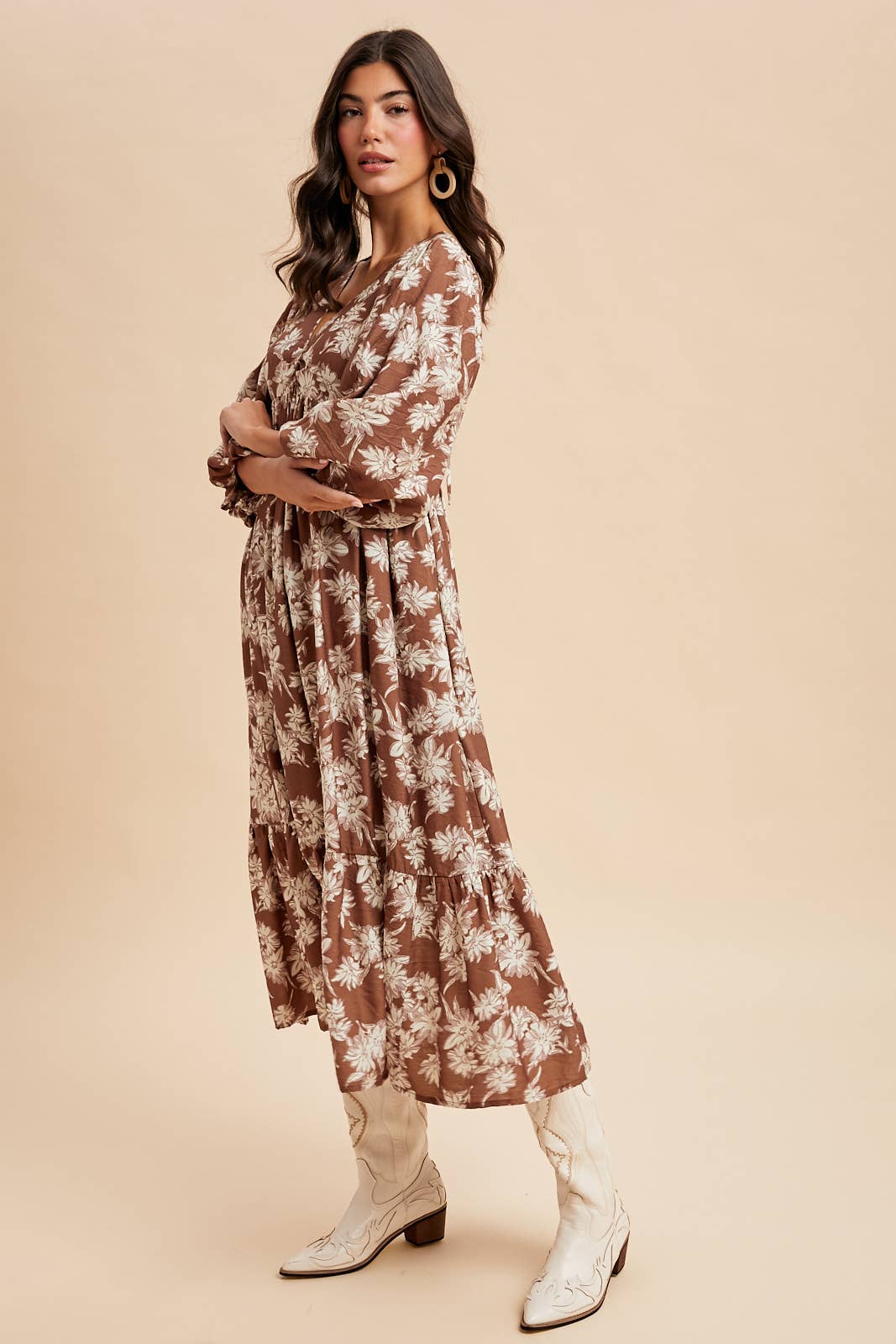 V NECK FLORAL DRESS