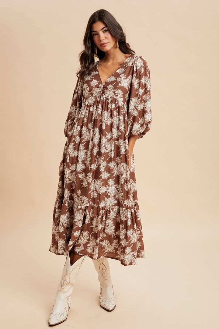 V NECK FLORAL DRESS