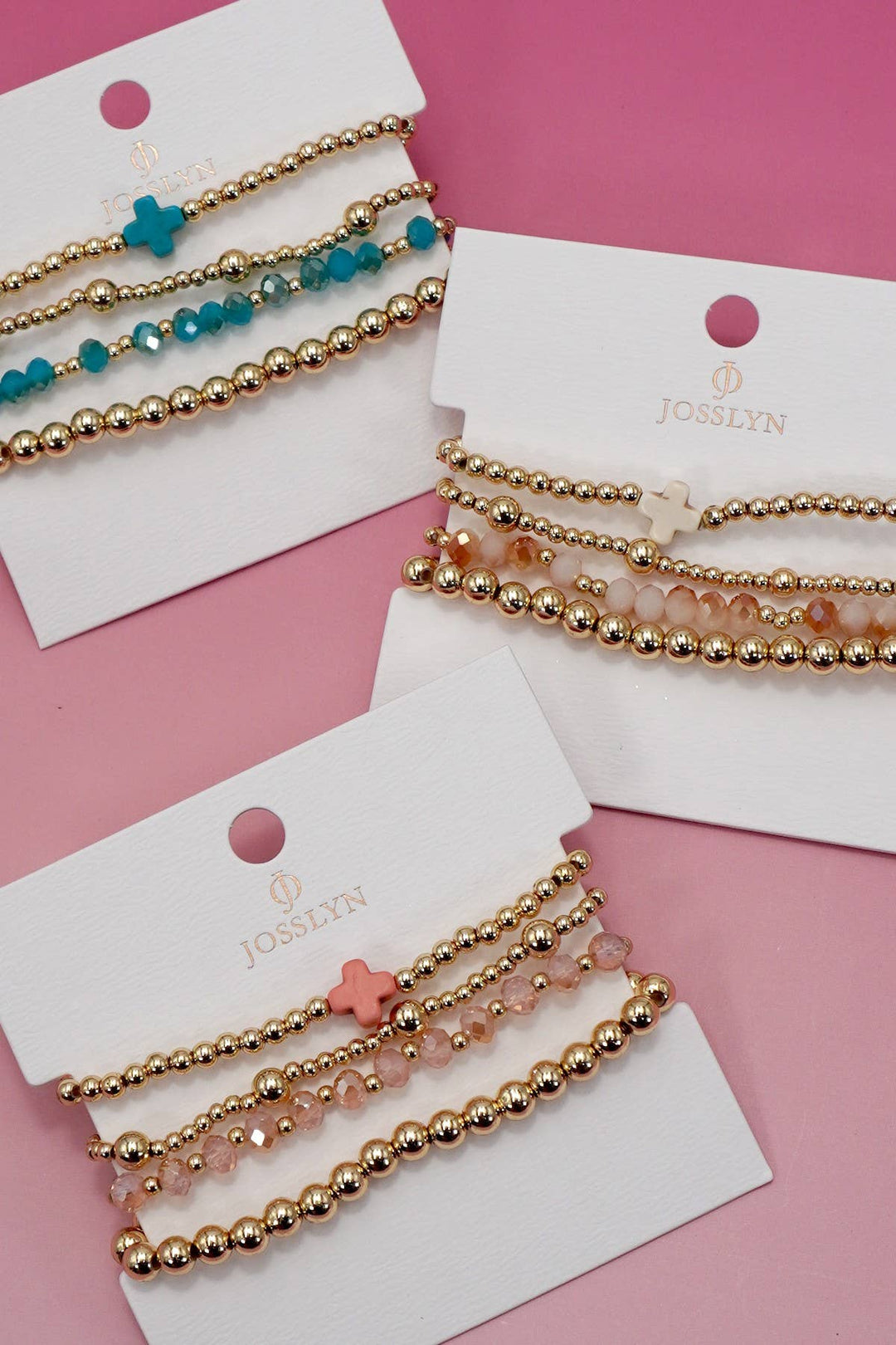 BOHO CROSS MULTI  COLORFUL BEADED STRETCH BRACELET