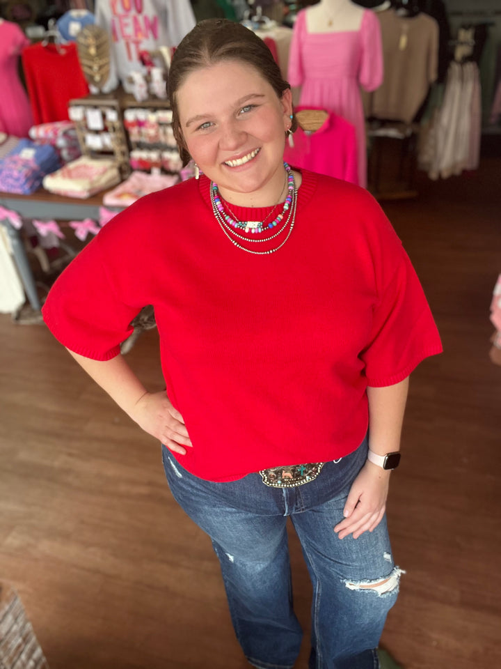 Short Sleeve Relaxed Sweater Top