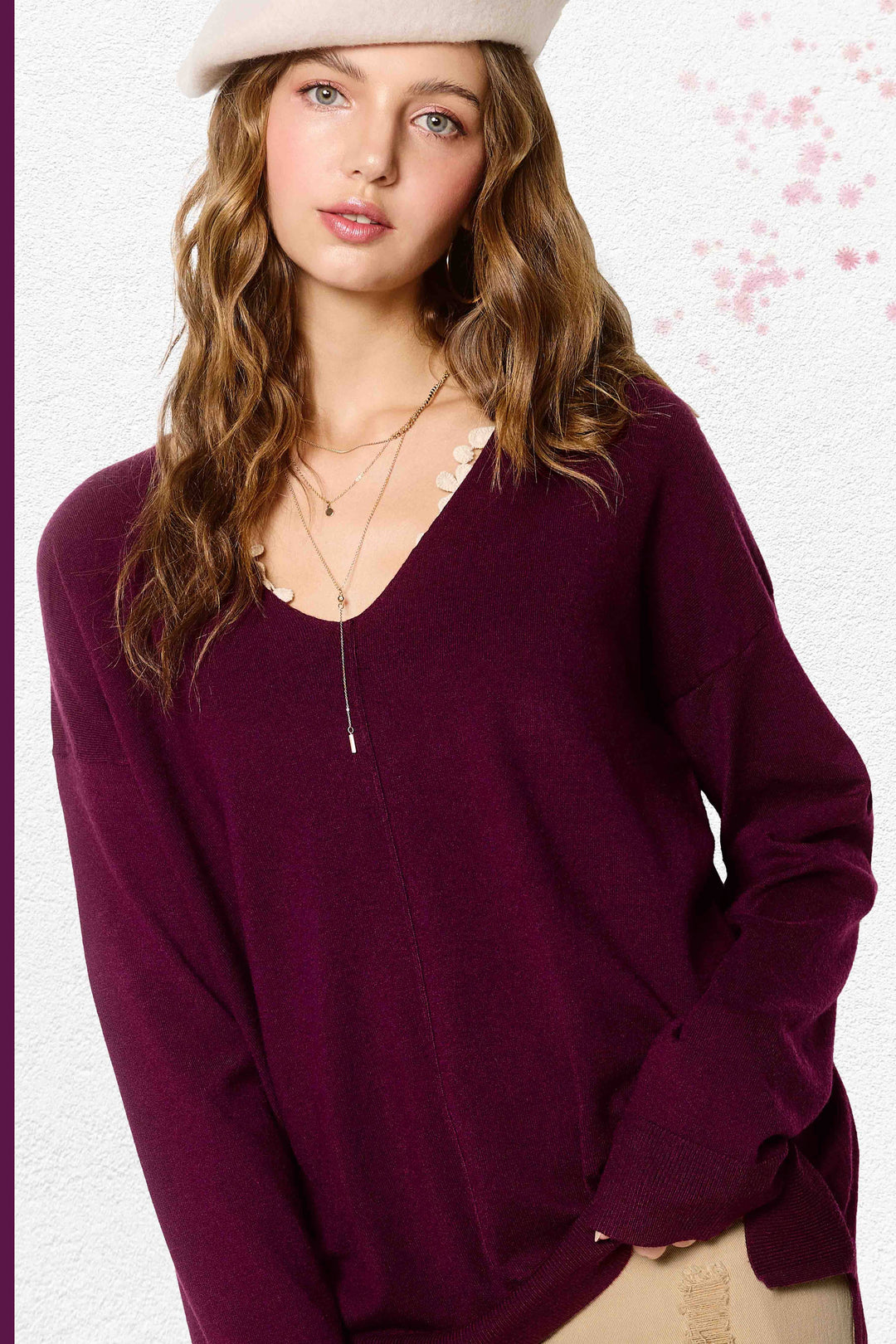 Stretchy V-neck Long Sleeve Lightweight Knit Top