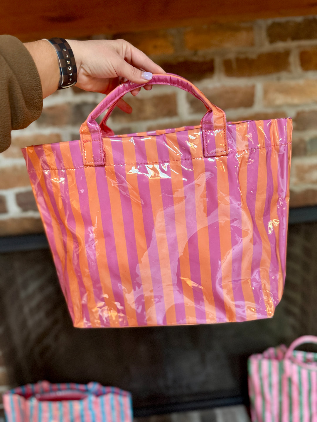 Striped PVC Wipeable Tote (with monogram)