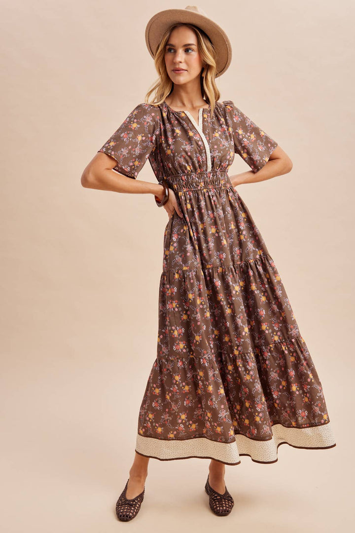 COTTON FLORAL BORDERED MAXI DRESS