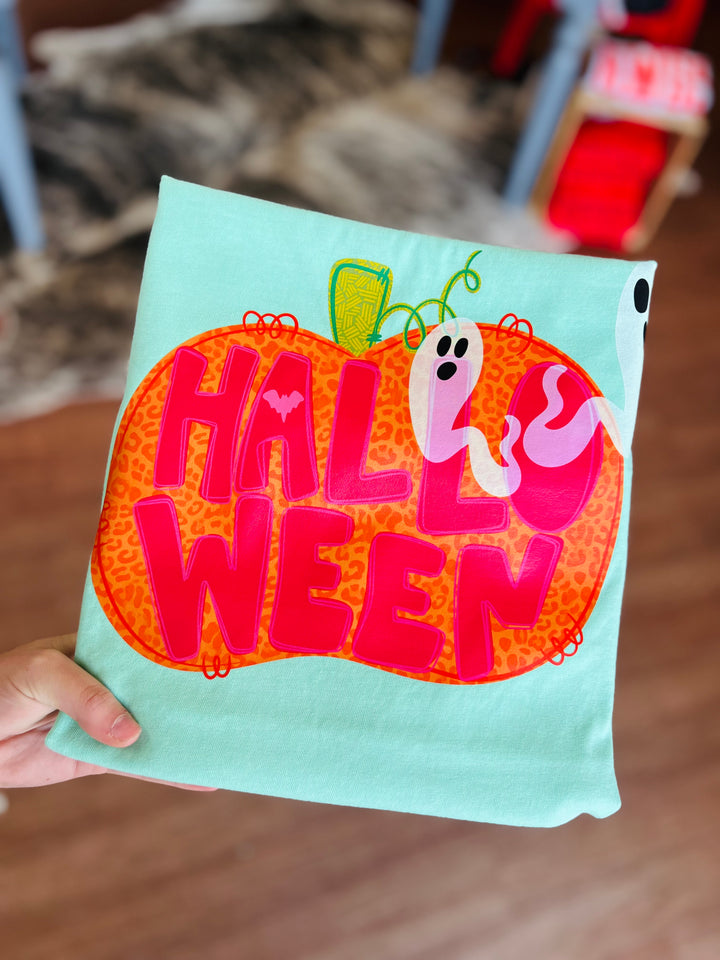 Leopard Pink Halloween Pumpkin Tee