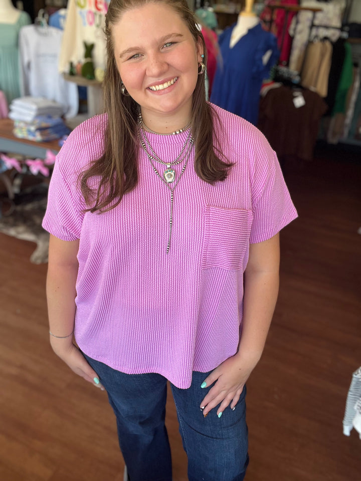 Callie Corded Rib Short Sleeve Pocket Top