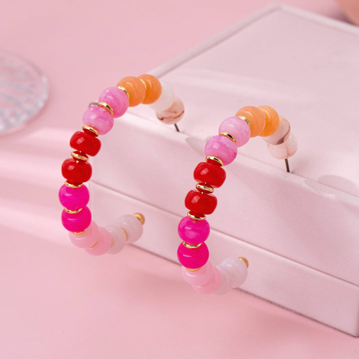 Rainbow Beaded Hoop Earrings | 80E62023